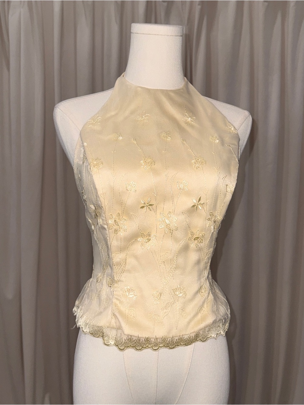 Vintage Jessica McClintock Embroidered Halter Corset Top Size 6 *Runs Small*